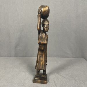 Vintage African Hand Carved Wood Folk Art Tribal Statue Woman Carrying Water